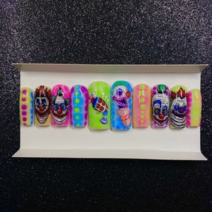 Killer Klowns From Outer Space press on nails  (hand painted and reusable)