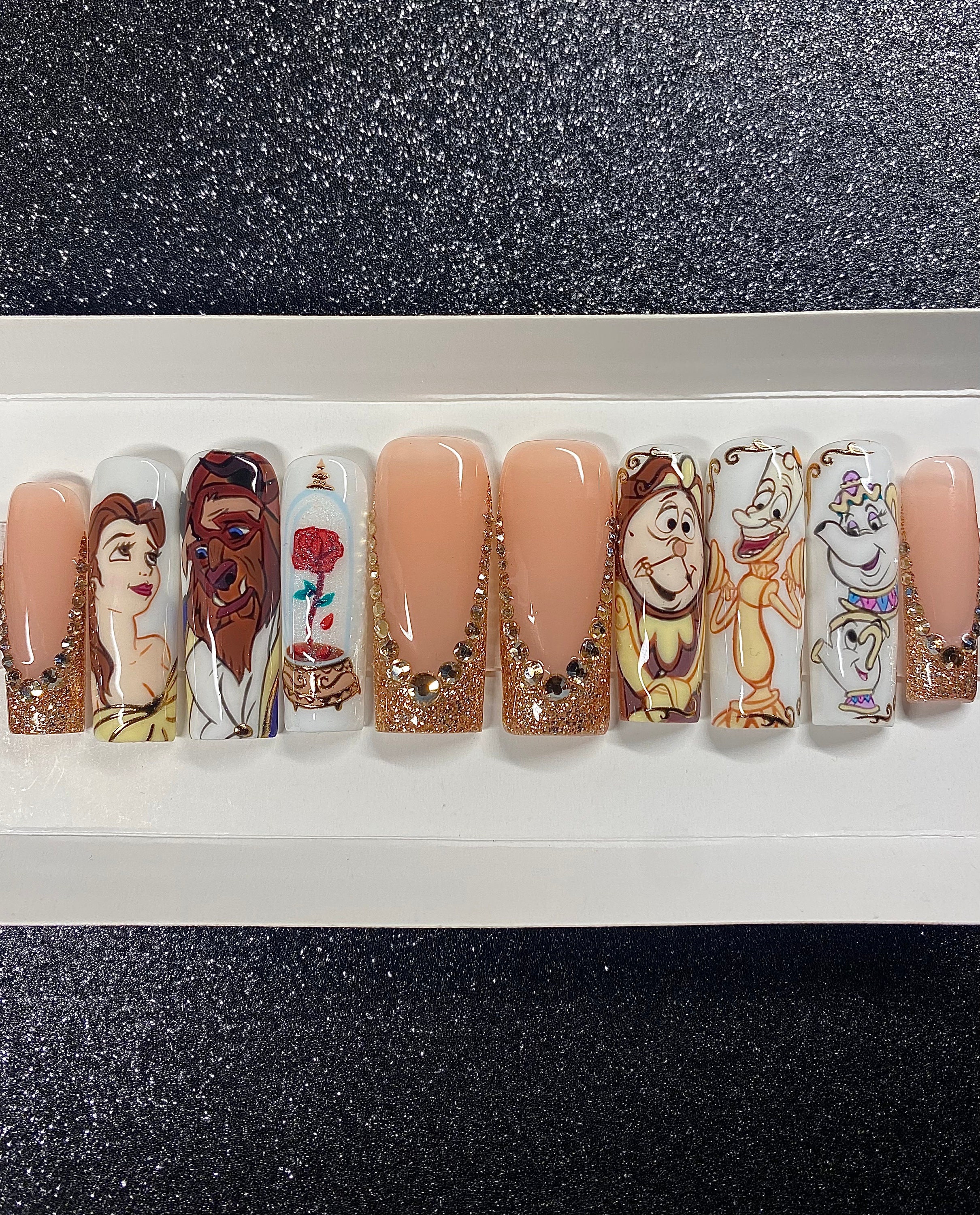 Beauty and the Beast press on nails  (hand painted and reusable)
