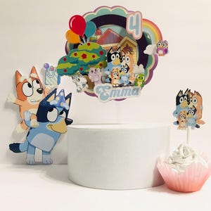 Inspired Bluey Cake Topper, Blue Dog Topper, Disney Bluey, Personalized Cake Topper, Cake Topper, Party Decoration, Birthday cake Topper