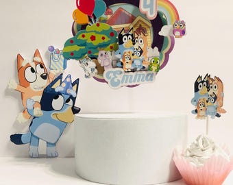 Inspired Bluey Cake Topper, Blue Dog Topper, Disney Bluey, Personalized Cake Topper, Cake Topper, Party Decoration, Birthday cake Topper
