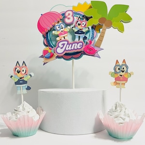 Inspired Bluey Cake Topper, Summer Party, Bluey  Summer, Blue Dog, Summer, Pool Party