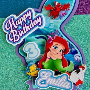 Little Mermaid inspired cake topper, Mermaid Birthday, 3D cake topper, Baby Ariel, Ariel