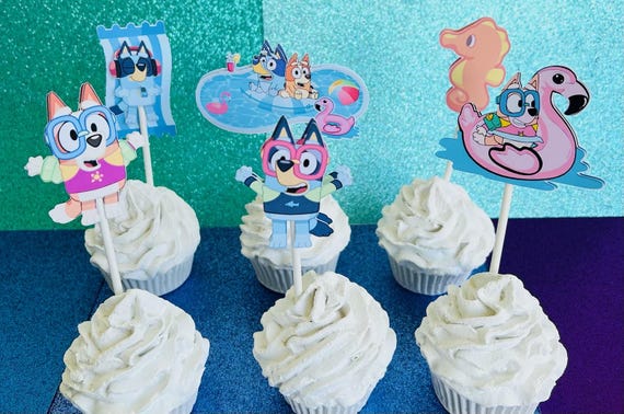 Bluey summer, pool party, summer, summer vibes, beach party, blue, Bluey cake topper, summer birthday