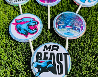 Mr Beast Birthday Cupcake Toppers, Beast Games Cardstock Decorations