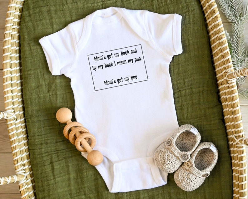 Mom's Got My Back baby bodysuit, funny baby bodysuit, funny baby gift, cute baby shower gift, sassy baby outfit, baby outfit image 1