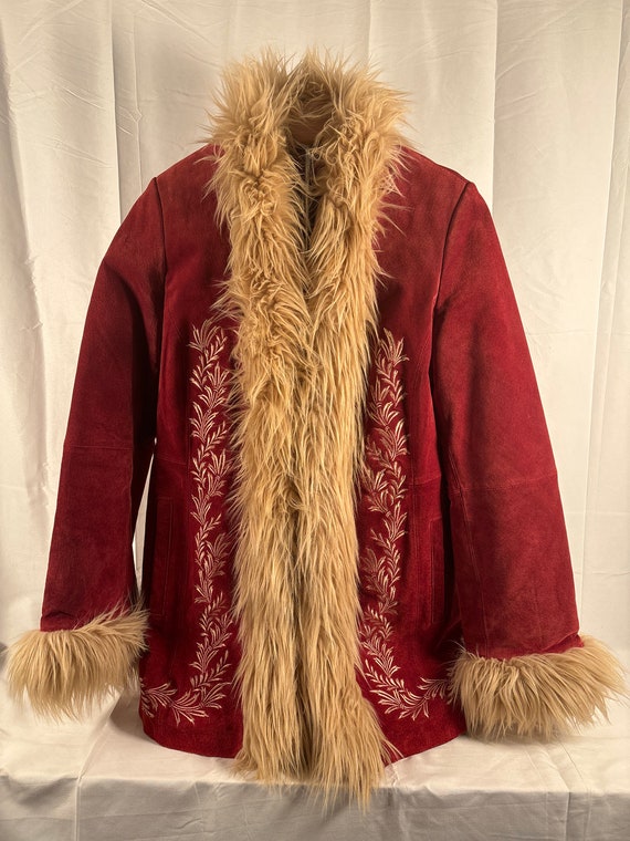 Vintage Y2K Penny Lane Embroidered Red Suede Coat