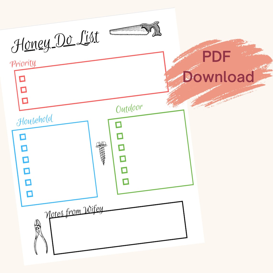 Honey Do List Printable Task Checklist Spouse Checklist Etsy