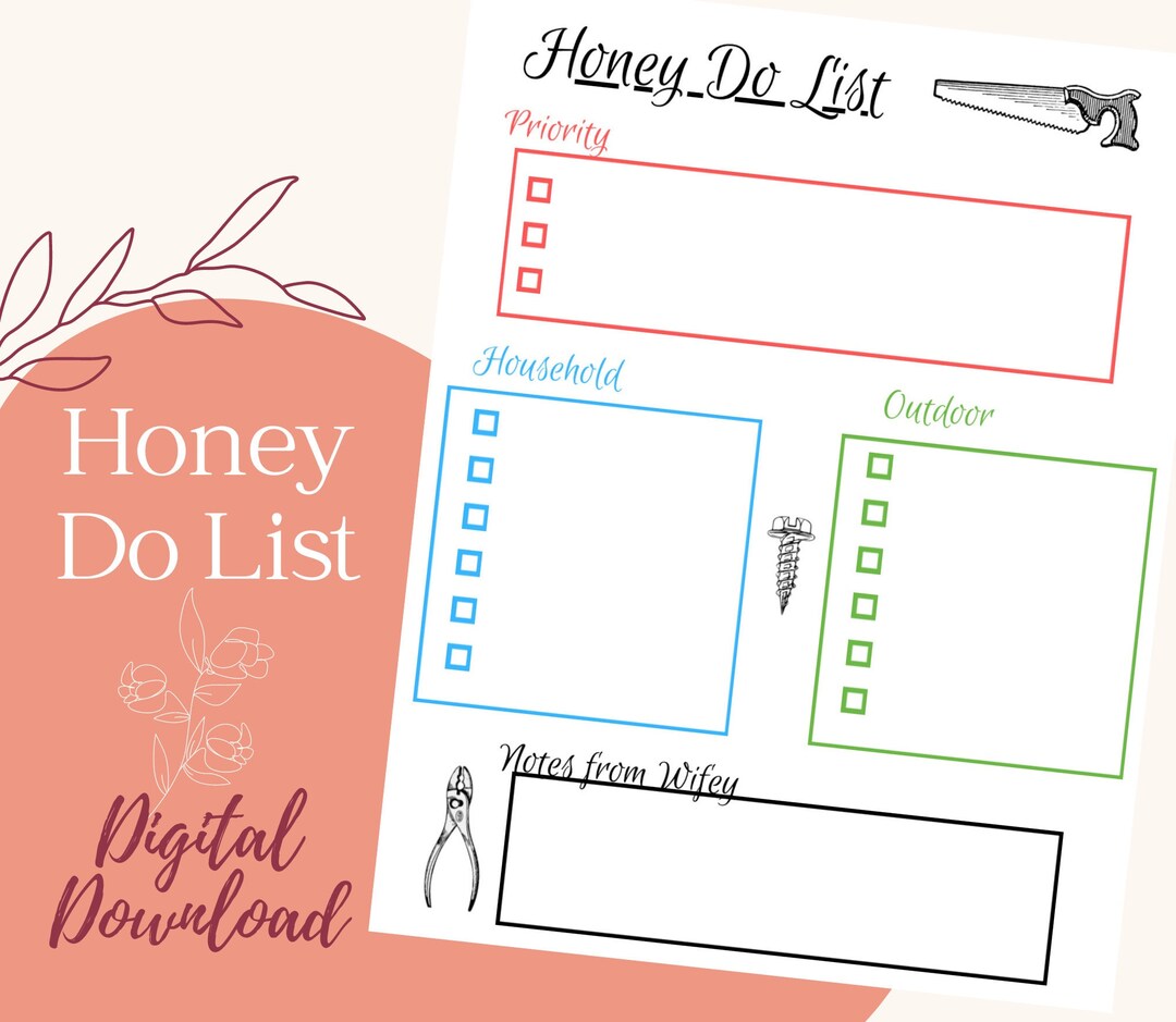 Honey Do List Printable Task Checklist Spouse Checklist Etsy