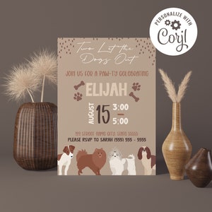 Editable Two Let the Dogs Out Birthday Invitation Digital Template INSTANT DOWNLOAD Boy Girl 2nd Birthday Invitation Dog Theme Invite 5x7