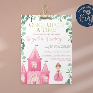 Editable Princess Birthday Invitation, Girl Princess Invitation, Digital Template INSTANT DOWNLOAD Invitation, 3rd Birthday Invitation, 5x7