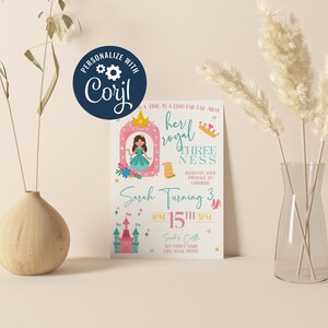 Editable Princess Birthday Invitation, Girl Princess Invitation, Digital Template INSTANT DOWNLOAD Invitation, 3rd Birthday Invitation, 5x7