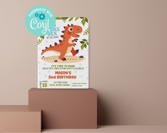 Editable Three-Rex Dinosaur Birthday Invitation, Digital Template INSTANT DOWNLOAD, Boy 3rd Birthday Invite, Dinosaur Theme Invitation 5x7