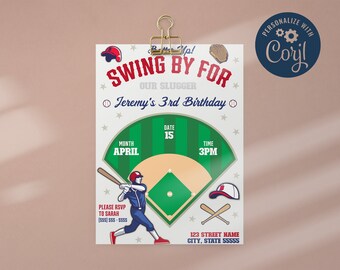 Editable Baseball Third Birthday Invitation, Digital Template INSTANT DOWNLOAD, Boy 3rd Birthday Invite, Baseball Theme Invitation 5x7