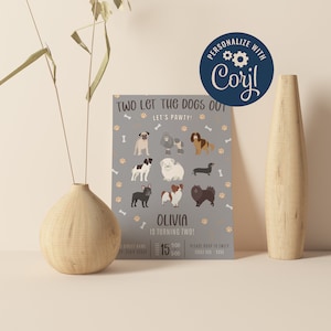 Editable Two Let the Dogs Out Birthday Invitation Digital Template INSTANT DOWNLOAD Boy Girl 2nd Birthday Invitation Dog Theme Invite 5x7