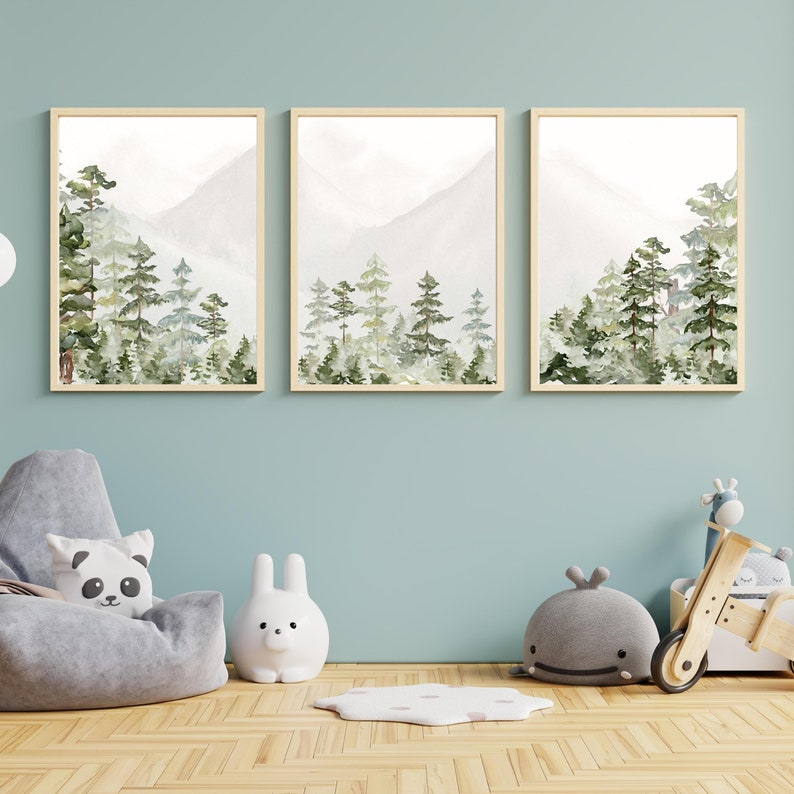 3 Piece Forest Wall Art Print Forest Art Set of 3 Boho Etsy