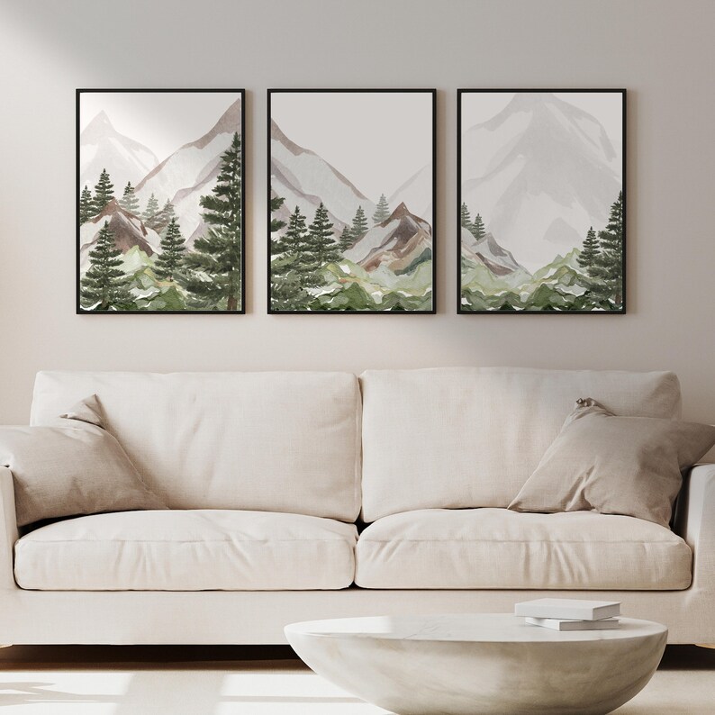 3 Piece Forest Wall Art Print Forest Art Set of 3 Boho Etsy