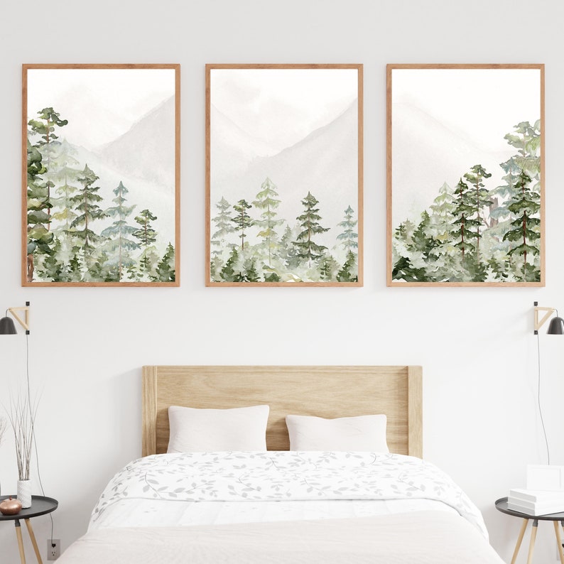 3 Piece Forest Wall Art Print Forest Art Set of 3 Boho Etsy