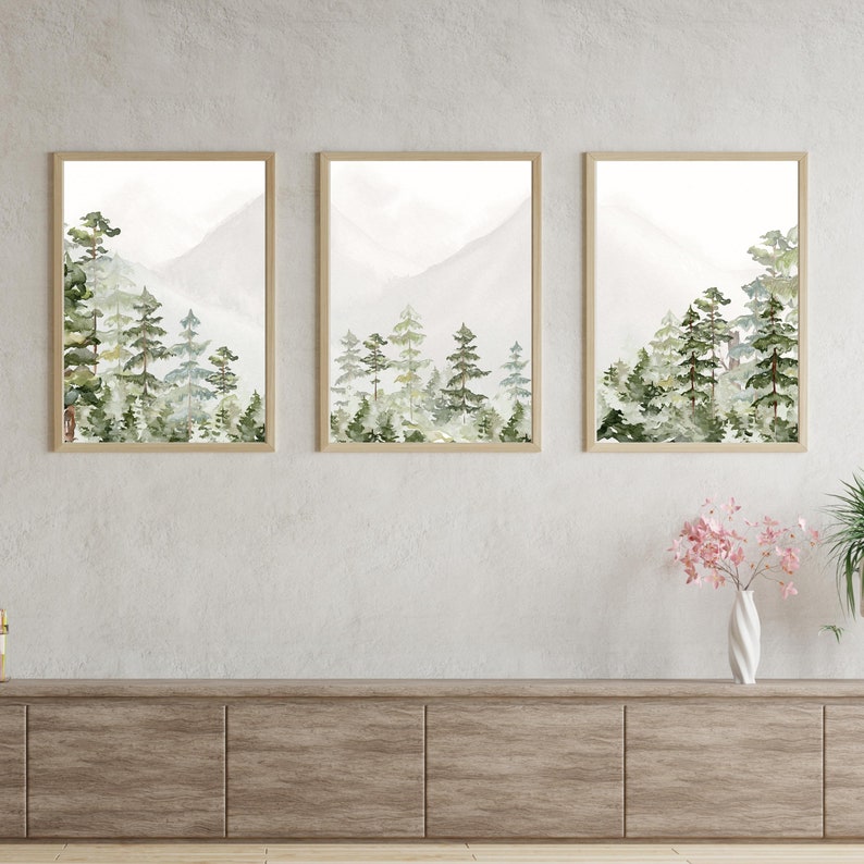 3 Piece Forest Wall Art Print Forest Art Set of 3 Boho Etsy