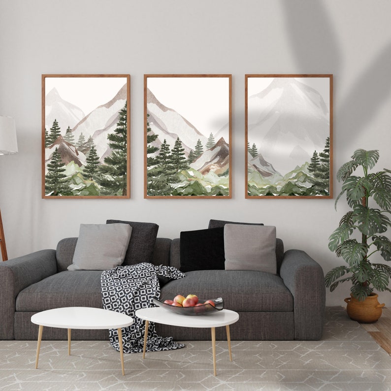 3 Piece Forest Wall Art Print Forest Art Set of 3 Boho Etsy