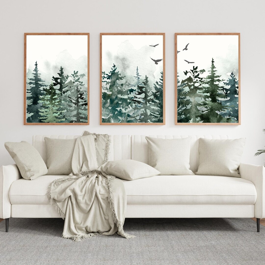 3 Piece Forest Wall Art Print, Forest Art Set of 3, Boho Printable Wall