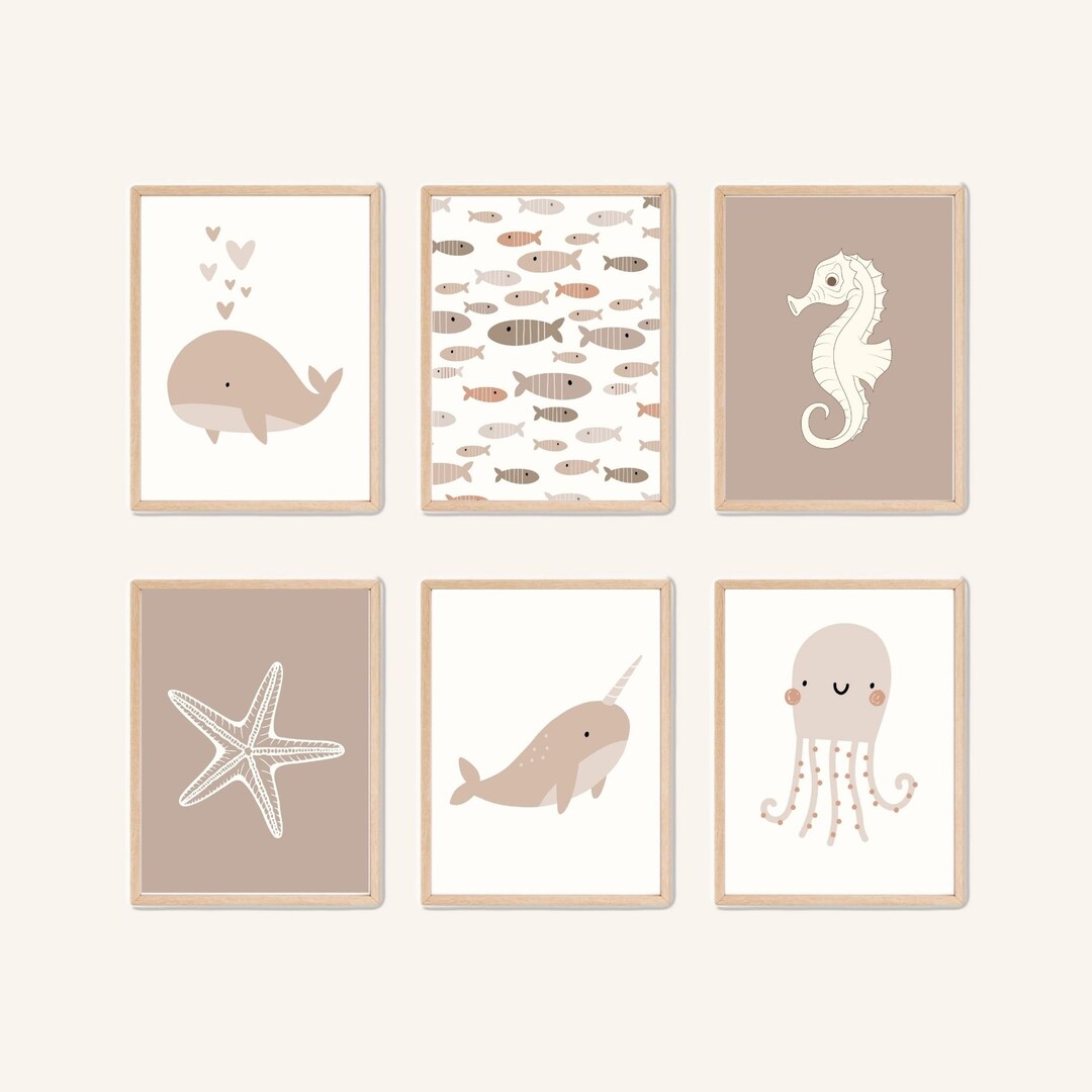 Ocean Nursery Wall Art Set, Printable Baby Animal Prints for Nursery