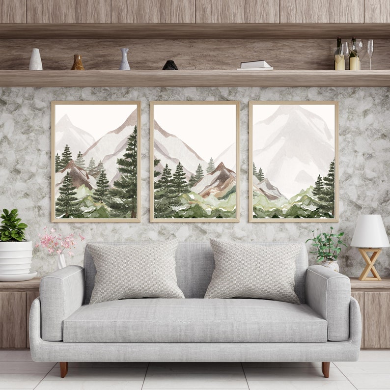 3 Piece Forest Wall Art Print Forest Art Set of 3 Boho Etsy