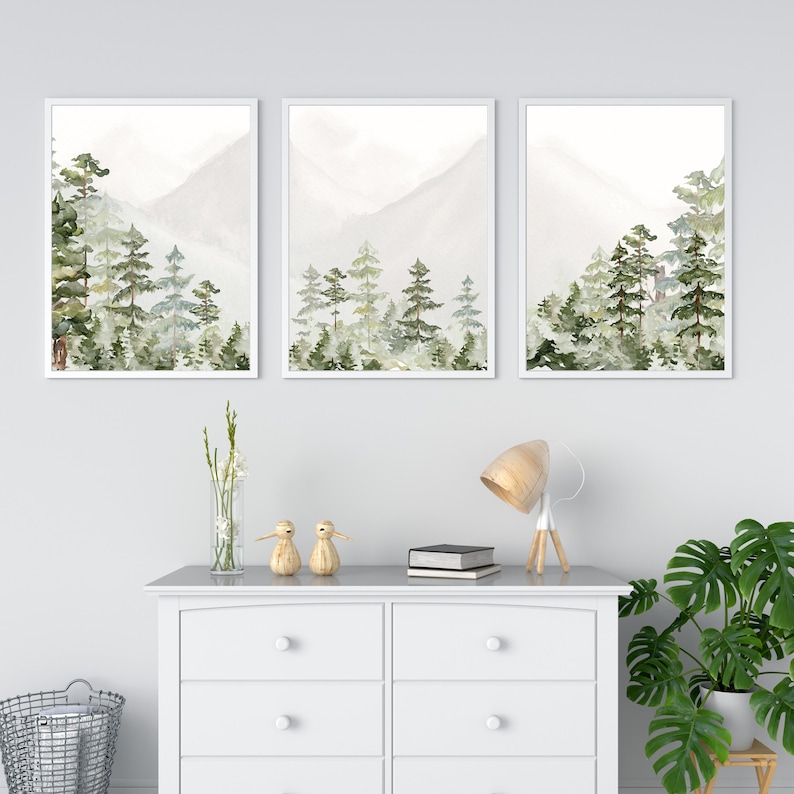 3 Piece Forest Wall Art Print Forest Art Set of 3 Boho Etsy