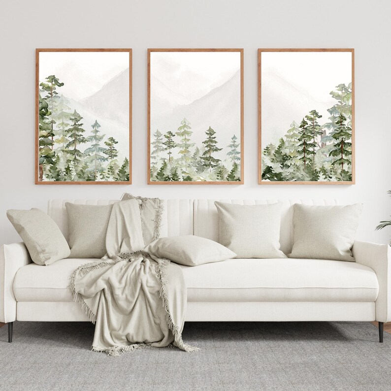 3 Piece Forest Wall Art Print Forest Art Set of 3 Boho Etsy