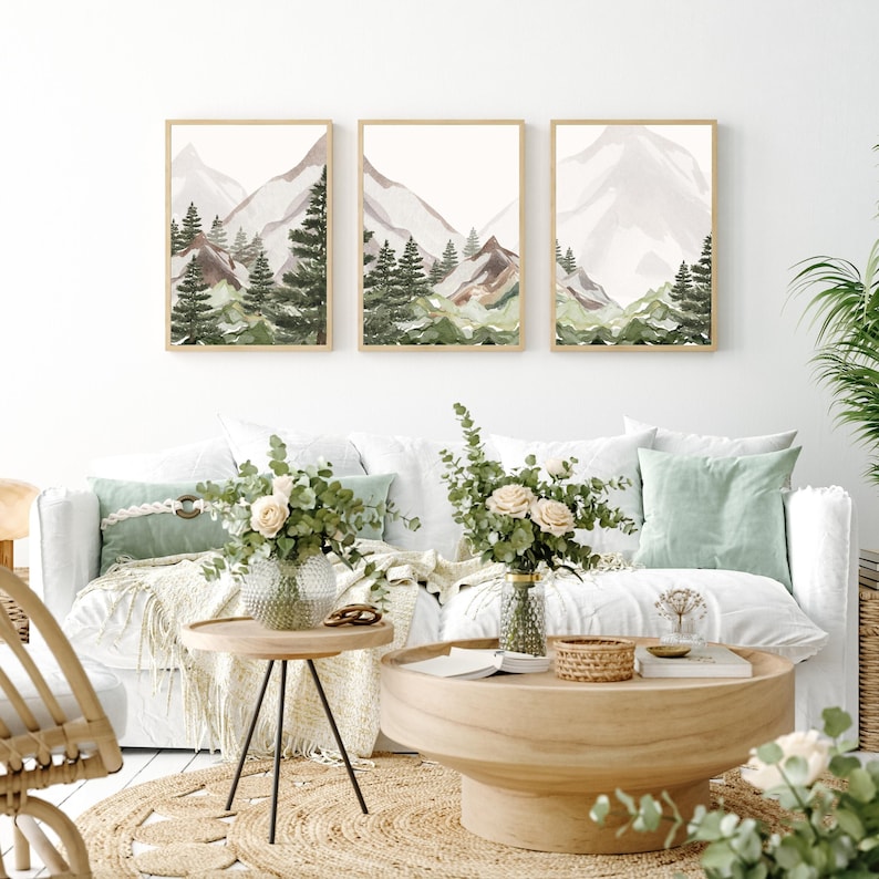 3 Piece Forest Wall Art Print, Forest Art Set of 3, Boho Printable Wall