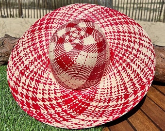 Raspberry Classic Panama Hat Natural Toquilla Straw - Handwoven in Ecuador