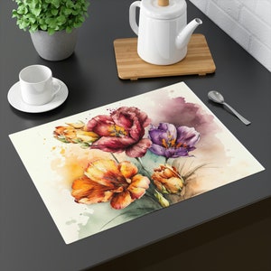 Floral Placemat, Dining Table decoration, Watercolor Spring Florals, Custom Designed Placemats, Floral Table Linens, Table Linens for Gifts