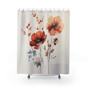 Watercolor Poppy Flowers Shower Curtain: Floral Botanical Bathroom Decor
