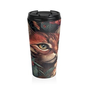 Blumenkatzen-Edelstahl-Reise-Becher: Wildblumen-Kaffee-Becher