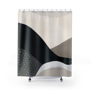 Abstract Waves Shower Curtain: Black, Gray, Beige Art Deco Decor