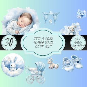 Watercolor Baby Boy Clipart New Born Digital Bundle Infant-themed Illustrations Instant Download Baby Shower Nursery Decor Gender Reveal