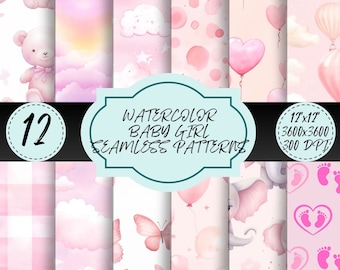 Baby Girl Seamless Patterns New Born Adorable Infant-themed Designs Nursery Decor Baby Shower Gender Reveal Instant Download Junk Journal