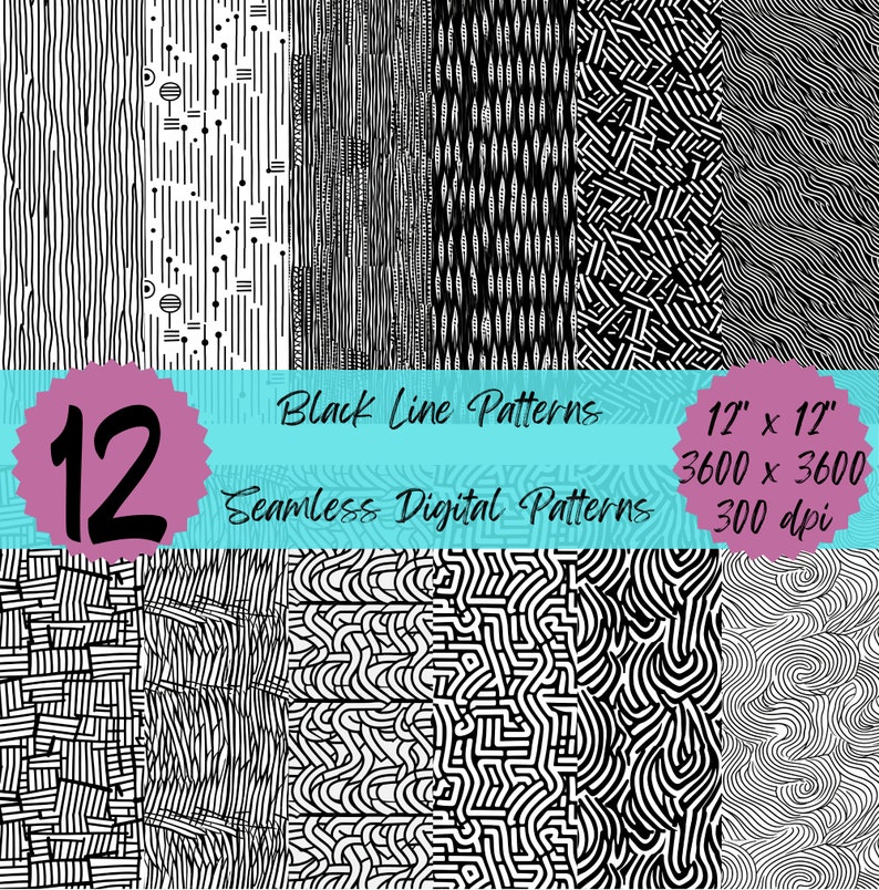 Black Lines Pattern Digital Paper Seamless Design AI Digital Art Gift ...