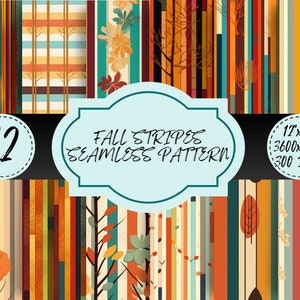 Fall Stripes Digital Paper Seamless Design Autumn Vibes AI Art Gift Wrapping Scrapbooking Digital Download