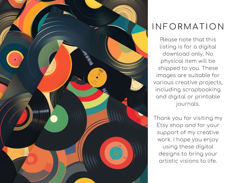 Vinyl Records Pattern Retro Design Digital Download Vintage Music ...