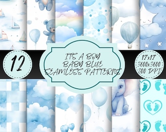 Baby Boy Seamless Patterns New Born Adorable Infant-themed Designs Nursery Decor Baby Shower Gender Reveal Instant Download Junk Journal