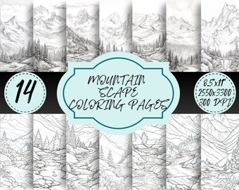 Mountain Scape Coloring Pages Tranquil Nature Scenes Printable Adult Coloring Instant Download Serenity with Artistic Relaxation