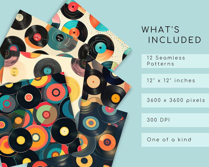 Vinyl Records Pattern Retro Design Digital Download Vintage Music ...
