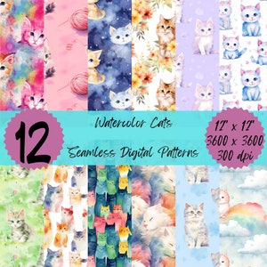 Aquarel katten patroon kittens digitaal papier naadloos ontwerp grillige kunst cadeauverpakking scrapbooking digitale download