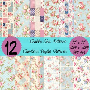 Shabby Chic Patterns Vintage Floral Designs Distressed Textures Digital Download DIY Crafts Seamless Pattern Digital Download