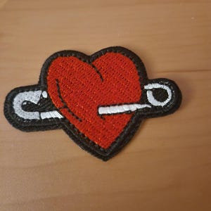 Heart with safety pins patch or iron-on