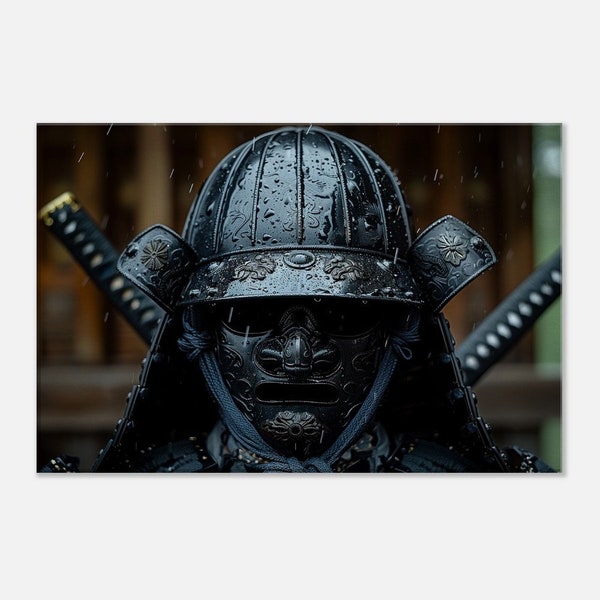 Casque de samouraï Katana - Impression sur toile, art mural, décoration, art, cadeau, photo suspendue, peinture