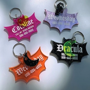 Gothic Bat Pet Tag: Personalized Neon Acrylic Dog & Cat ID