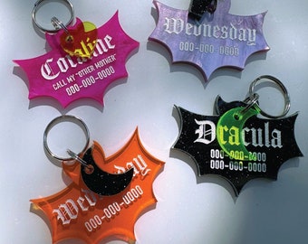 Gothic Bat Pet Tag: Personalized Neon Acrylic Dog & Cat ID
