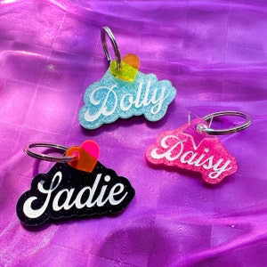 Custom Glitter Pet Tag: Retro Font Acrylic Dog & Cat ID