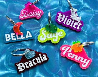 Custom Acrylic Pet Tag: Engraved Name ID with Charm